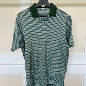 Peter Millar Men's Green White Striped Short Sleeve Polo Medium